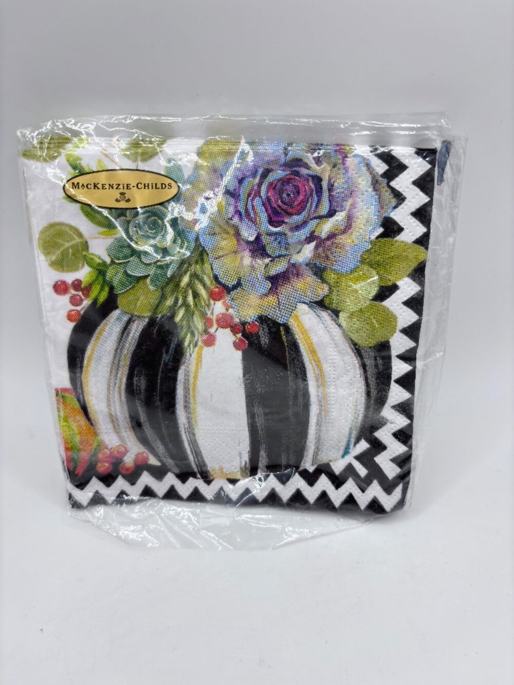 MacKenzie-Childs Autumn Naturals Paper Cocktail Napkins 13 ct pumpkin decoupage